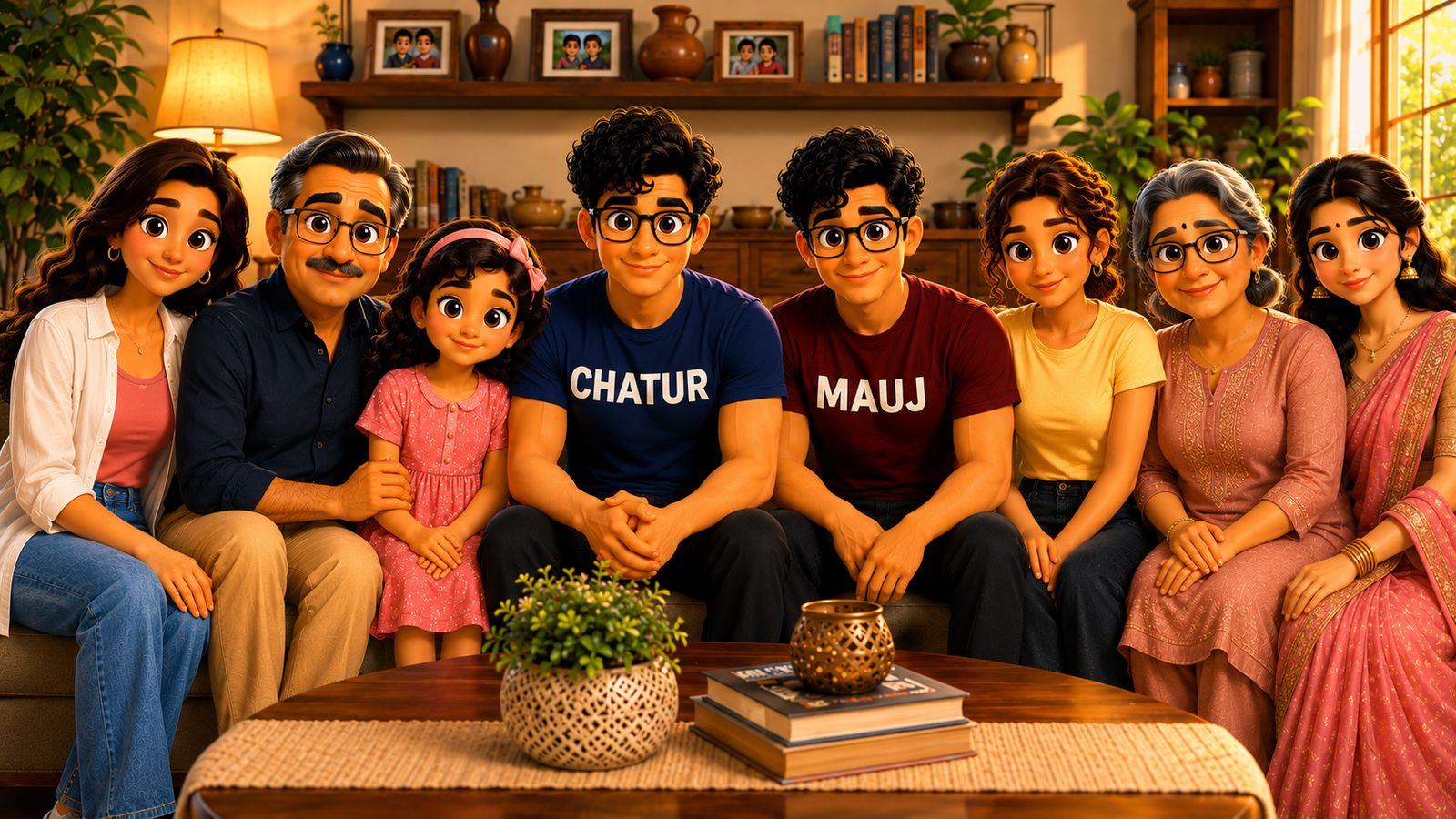 The Chatur vs Mauj family cartoon